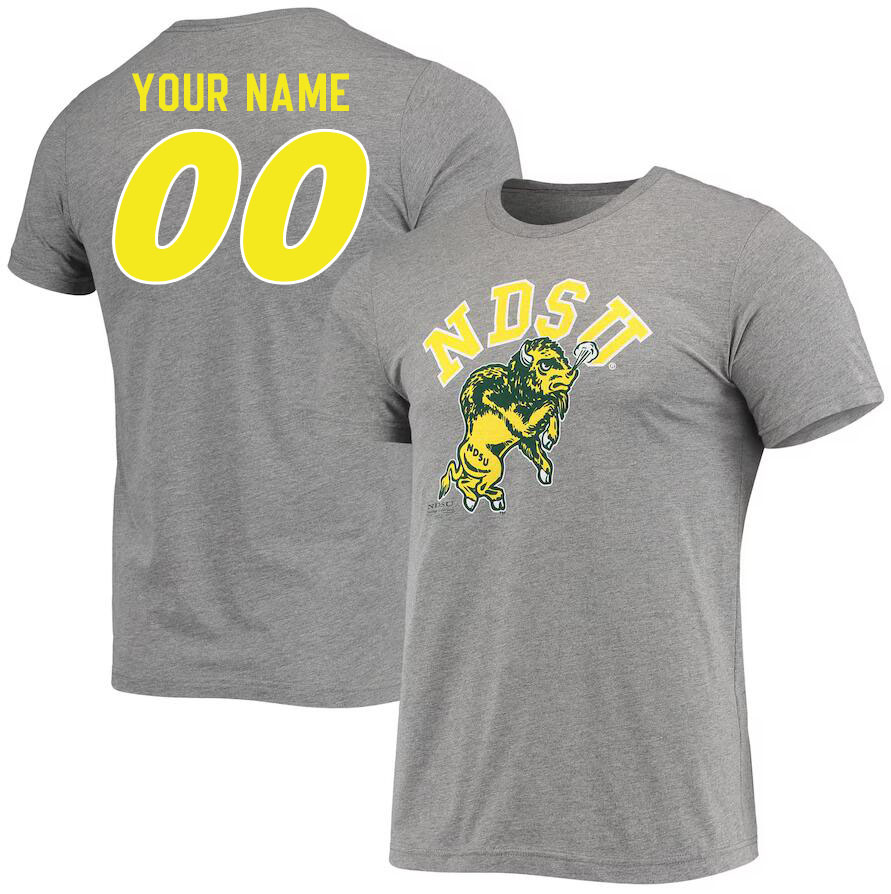 Custom North Dakota State Bison Name And Number College Tshirt-Gray - Click Image to Close
